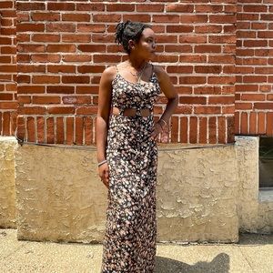 Pins and Needles, Purple Dress with Floral Designs, Maxi, A-line